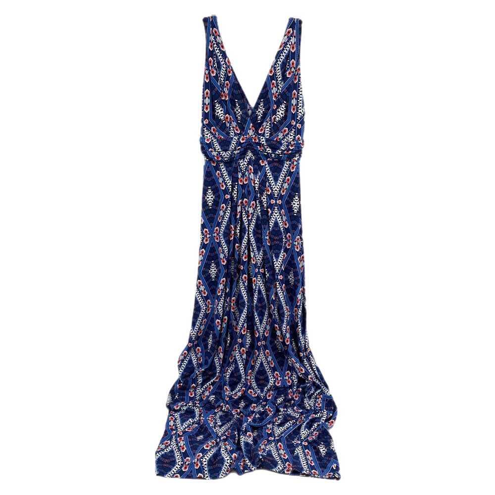 Lemon Tart Blue & Coral Pink Printed Sleeveless Maxi Dress | Size M